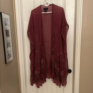 Marcus Adler one size Deep Red sheer Embroidered Poncho/kimono